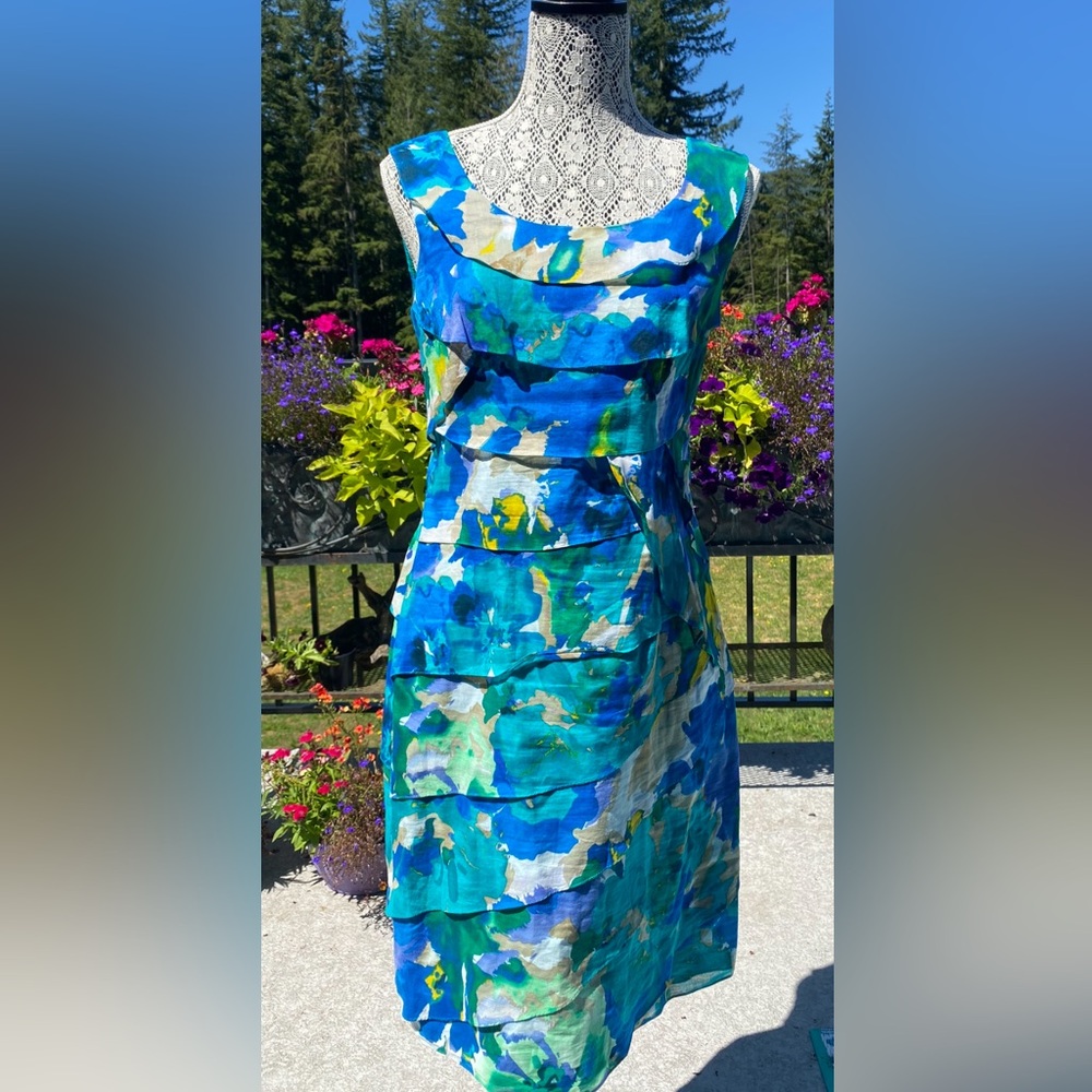 Calvin Klein Blue and Green Sleeveless Dress